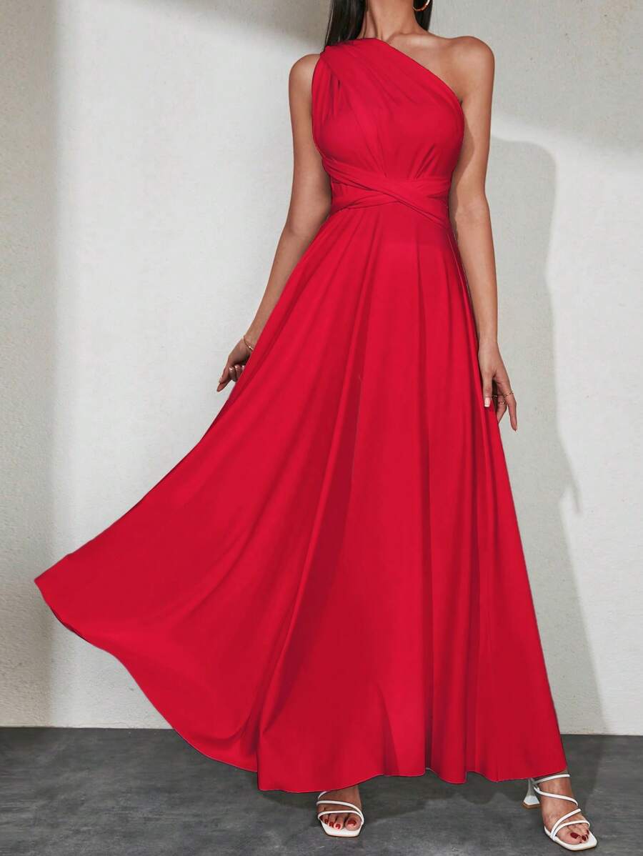 EURMUSE Vestido línea A maxi unicolor - Rojo - Ver 1