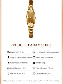1只女士金色手錶Olevs豪華優雅女用石英手錶，頂級品牌防水鎢鋼手錶，橢圓形鑽石設計，情人節禮物