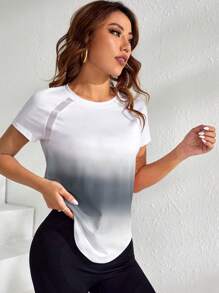 Cheerettes 渐变色弧形下摆运动T恤女式健身衬衫 - 灰色 - 查看 3