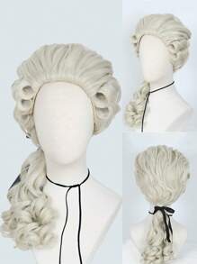 Perruque de costume colonial, cheveux synthétiques longs, ondulés et bouclés de couleur beige. Perruque pour avocat, juge, père fondateur pour fête, cosplay. Perruque sans colle, résistante à la chaleur, aspect naturel, unisexe. Accessoires de déguisement pour adultes, style noble, cadeaux de Noël, accessoires de scène, décors photographiques, vêtements, perruque amusante - Beige - Voir 2