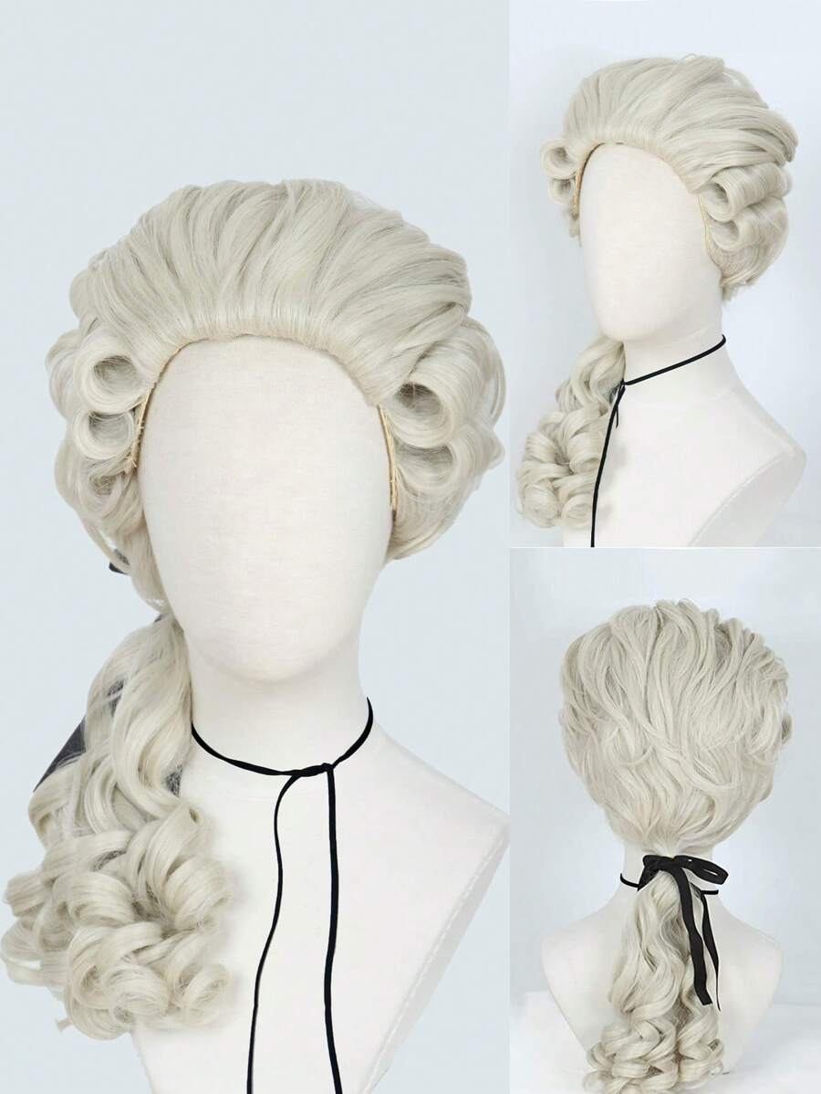 Perruque de costume colonial, cheveux synthétiques longs, ondulés et bouclés de couleur beige. Perruque pour avocat, juge, père fondateur pour fête, cosplay. Perruque sans colle, résistante à la chaleur, aspect naturel, unisexe. Accessoires de déguisement pour adultes, style noble, cadeaux de Noël, accessoires de scène, décors photographiques, vêtements, perruque amusante