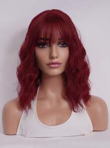 Peluca sintética medio rizado con tupe - Burdeos - Ver 1