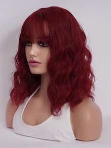 Peluca sintética medio rizado con tupe - Burdeos - Ver 3