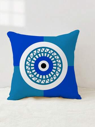 1入組邪惡之眼圖案靠墊套無填充物絨布抱枕套適用於沙發沙發客廳