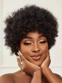 Tóc giả tổng hợp xoăn ngắn Afro có mái - màu đen - Xem 3