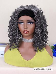 Short Curly Synthetic Wig With Headband - Grey - View 2