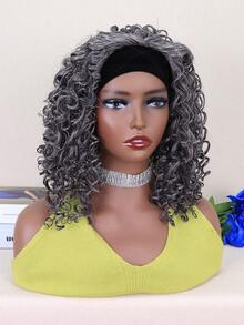 Short Curly Synthetic Wig With Headband - Grey - View 3
