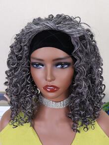Short Curly Synthetic Wig With Headband - Grey - View 5