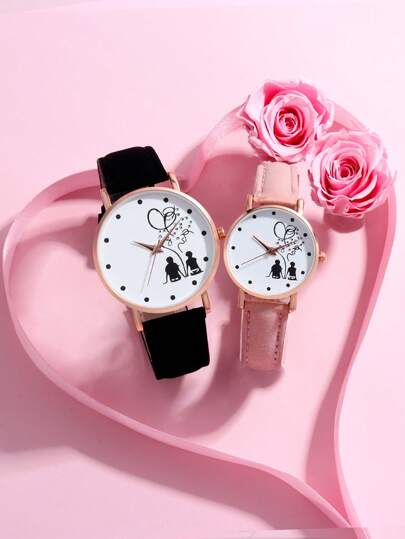 2 件情侣圆形指针石英表作为返校学生的礼物