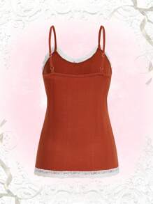 ROMWE Kawaii Contrast Lace Cami Top - Red - View 2