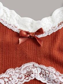 ROMWE Kawaii Contrast Lace Cami Top - Red - View 4