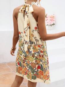 SHEIN VCAY Floral Print Halter Neck Dress - Multicolor - View 2