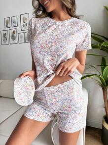 RueChic Ditsy Floral Print PJ Set - Multicolor - View 1