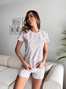 RueChic Ditsy Floral Print PJ Set - Multicolor - View 4