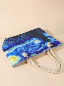 超大手提包時尚銀河印花書包適合畢業生、青少年女孩、新生、大二、初中和高中學生、大學和高中，非常適合戶外、旅行和返校 - 寶藍色 - 查看 5