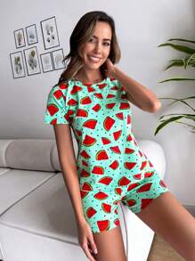 RueChic Watermelon Print PJ Set - Mint Green - View 1