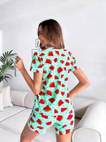 RueChic Watermelon Print PJ Set - Mint Green - View 2
