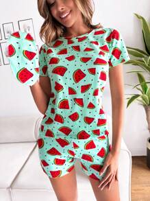 RueChic Watermelon Print PJ Set - Mint Green - View 4