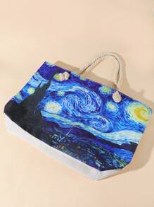 超大手提包時尚銀河印花書包適合畢業生、青少年女孩、新生、大二、初中和高中學生、大學和高中，非常適合戶外、旅行和返校 - 寶藍色 - 查看 7