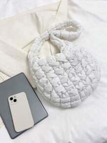 Large Capacity Ruched Bag Solid Colour - White - View 3