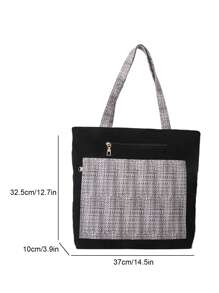 撞色單肩托特包格紋圖案滌綸 - 彩色 - 查看 4