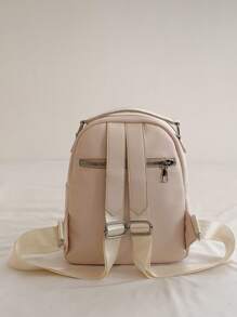 Mini Classic Backpack Minimalist Litchi Embossed PU - Beige - View 5