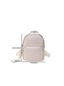 Mini Classic Backpack Minimalist Litchi Embossed PU - Beige - View 6