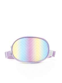 女孩漸層腰包鋸齒紋細節帶拉鍊PU皮革 - 彩色 - 查看 3