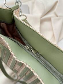 時尚、極簡、休閒、字母貼花裝飾草編袋，適用於女孩、少女，防水、防沙透明袋，適用於海灘運動野餐簡易包 - 彩色 - 查看 5