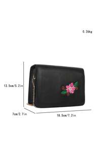 Túi vuông mini thêu hoa thời trang Chuỗi nắp Polyester - màu đen - Xem 8