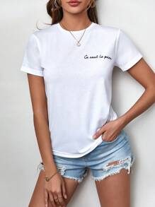 Cottnline Letter Graphic Round Neck Tee - trắng - Xem 1
