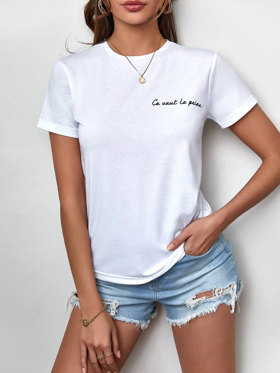 Cottnline Letter Graphic Round Neck Tee - trắng - Xem 1