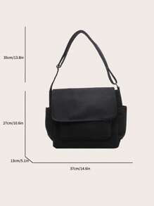 極簡郵差包大容量翻蓋 - 黑色 - 查看 9