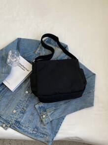 極簡郵差包大容量翻蓋 - 黑色 - 查看 6