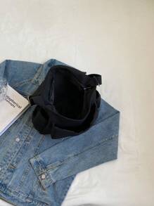 極簡郵差包大容量翻蓋 - 黑色 - 查看 8