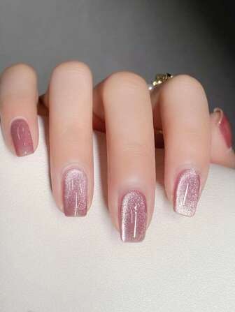 Press On Nails Cat Eye Effect Glossy Full Cover Short Almond False Nails For Women And Girls,24 Pcs Acrylic Nail Tips With Adhesive Tabs Nail Supplies