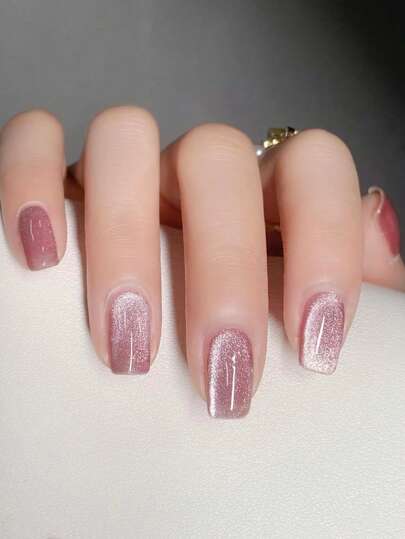 Uñas postizas cortas con forma de almendra y efecto de ojos de gato de cubierta completa brillante para mujeres y niñas, set de 24 piezas de puntas de uñas acrílicas con pegatinas adhesivas para suministros de uñas