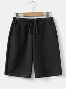 RueChic Boys Drawstring Waist Track Shorts - Black - View 1