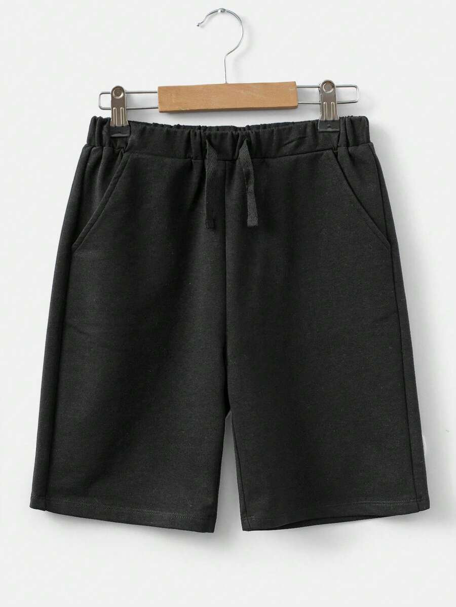 RueChic Boys Drawstring Waist Track Shorts - Black - View 1