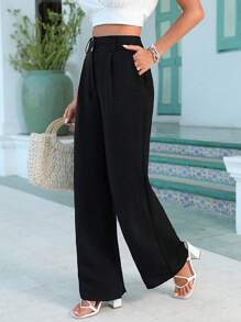 RueChic High Waist Wide Leg Trousers - Black - View 7