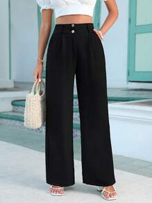 RueChic High Waist Wide Leg Trousers - Black - View 5