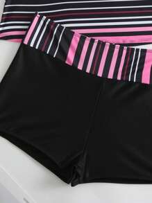 Swim Lushoire Striped Shorts Tankini,Summer Beach - Multicolor - View 5