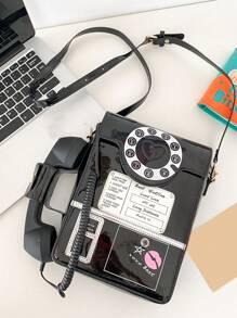 PU Novelty Bag Telephone Design - Black - View 1