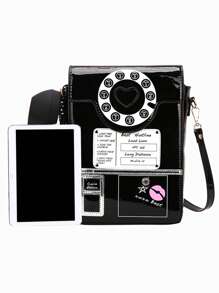 PU Novelty Bag Telephone Design - Black - View 5