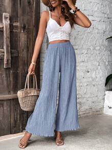 SHEIN Frenchy Solid Wide Leg Pants Casual