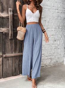 SHEIN Frenchy Solid Wide Leg Pants Casual