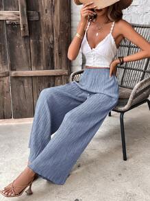 SHEIN Frenchy Solid Wide Leg Pants Casual
