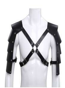 1pc Men's Roleplay Prop Black Leather Multi-Strap Shoulder Armor Restraint - Black - View 4