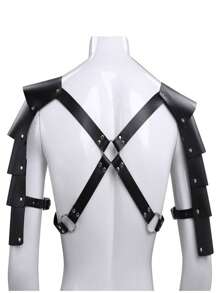 1pc Men's Roleplay Prop Black Leather Multi-Strap Shoulder Armor Restraint - Black - View 5