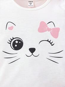 SHEIN Cô Gái Trẻ Đồ họa Hoạt hình Romper tổng thể & Áo thun - Nhiều màu - Xem 3